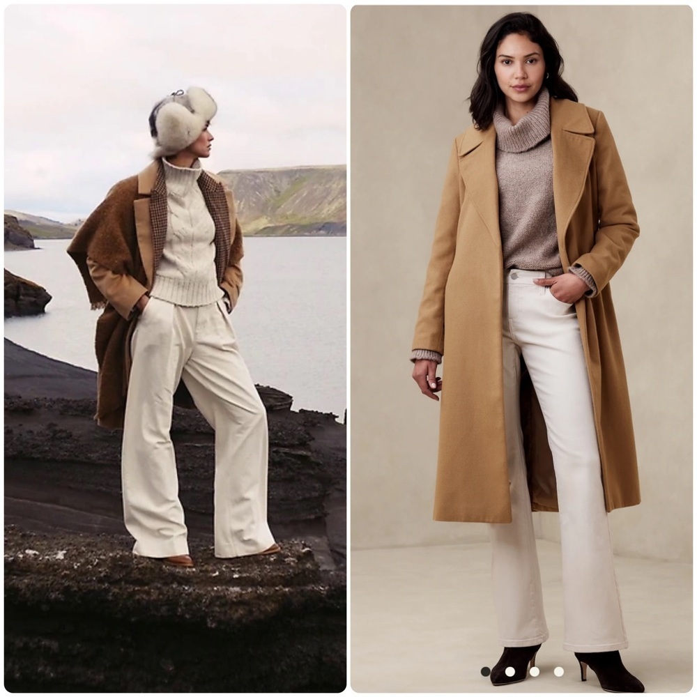 NWT Women’s Banana Republic Classic Sunday Wool Blend Camel/Tan Pea Coat Size M
